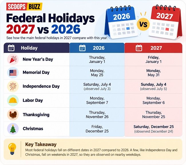 Federal Holidays 2027 vs 2026